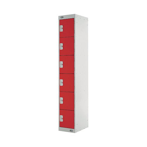 SIX COMPARTMENT LOCKER 300X450X1800MM RED DOOR MC00071