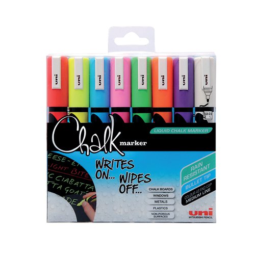 UNI-BALL UNICHALK CHALK MARKER MEDIUM ASSORTED (PACK OF 8) 1
