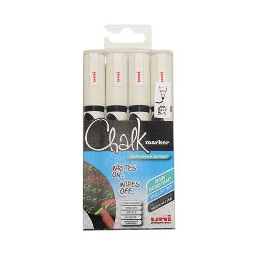 UNI-BALL UNICHALK CHALK MARKER MEDIUM WHITE (PACK OF 4) 1534