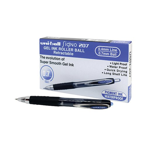 UNI-BALL SIGNO 207 RETRACT GEL ROLLERBALL BLUE (PACK OF 12)