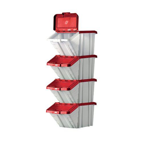BARTON MULTIFUNCTIONAL STORAGE BINS RED LIDS (PACK OF 4) 052
