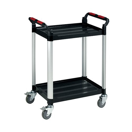 BARTON BLACK AND SILVER 2 SHELF STANDARD PLASTIC TROLLEY WHI