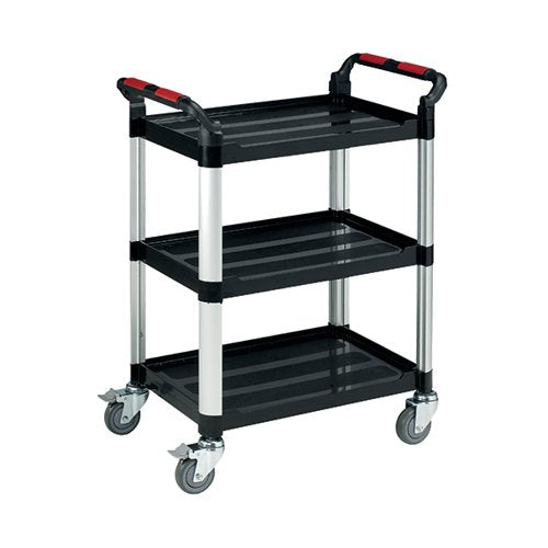 BARTON BLACK AND SILVER 3 SHELF STANDARD PLASTIC TROLLEY WHI