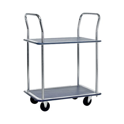 BARTON SILVER AND BLUE 2 SHELF TROLLEY WITH CHROME HANDLES P