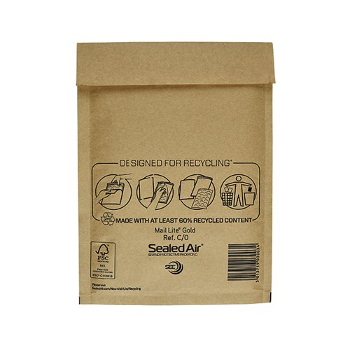MAIL LITE BUBBLE POSTAL BAG GOLD C0-150X210 (PACK OF 100) 10