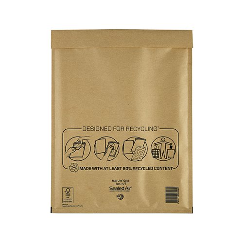 MAIL LITE BUBBLE POSTAL BAG GOLD H5-270X360 (PACK OF 50) 101