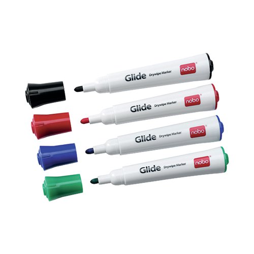 NOBO GLIDE DRYWIPE MARKER MEDIUM ASSORTED (4 PACK) 1902096