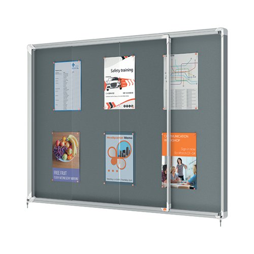 NOBO PREMIUM PLUS LOCKABLE NOTICEBOARD 18XA4 SHEETS GREY FEL
