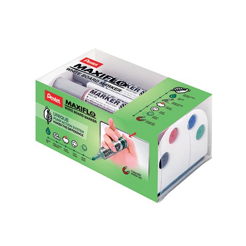 PENTEL MAXIFLO WHITEBOARD MARKER ASSORTED 4 PACK WITH MAGNET