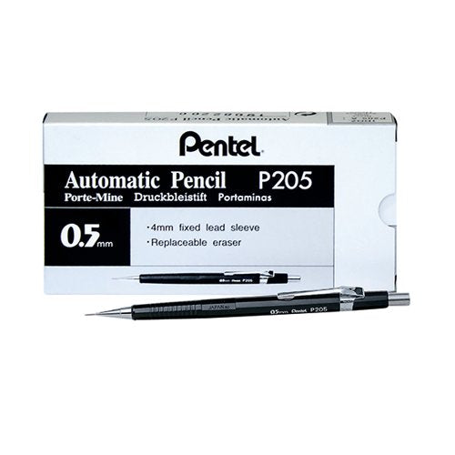 PENTEL P200 AUTOMATIC PENCIL FINE 0.5MM BLACK BARREL (PACK O