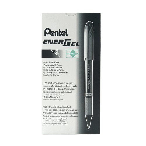 PENTEL ENERGEL + METAL TIP ROLLERBALL PEN 0.7MM BLACK (PACK