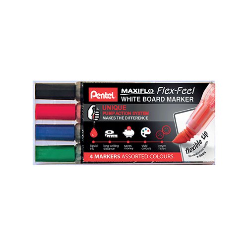 PENTEL MAXIFLO FLEX-FEEL WHITEBOARD MARKER ASSORTED (PACK OF