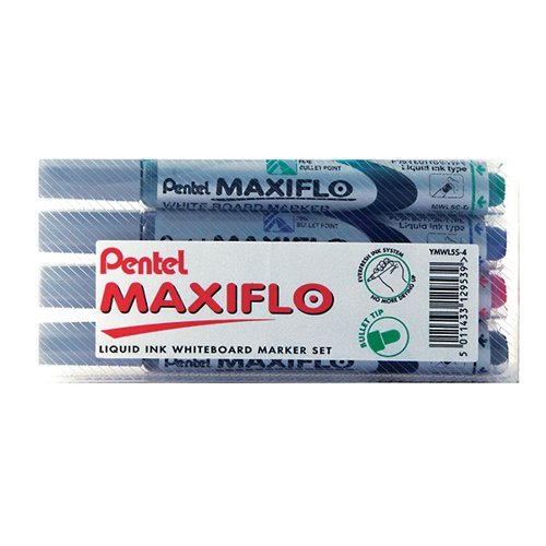 PENTEL MAXIFLO WHITEBOARD MARKER FINE ASSORTED (PACK OF 4) Y