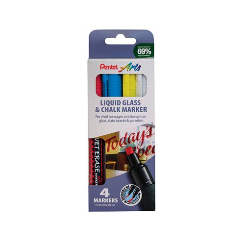 PENTEL LIQUID CHALK MARKER CHISEL TIP ASSORTED (PACK OF 4) S