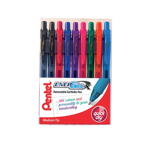 PENTEL ENERGEL RETRACTABLE PEN MEDIUM ASSORTED (PACK OF 9) Y