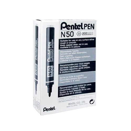 PENTEL N50 PERMANENT BULLET MARKER BROAD BLACK (PACK OF 12)