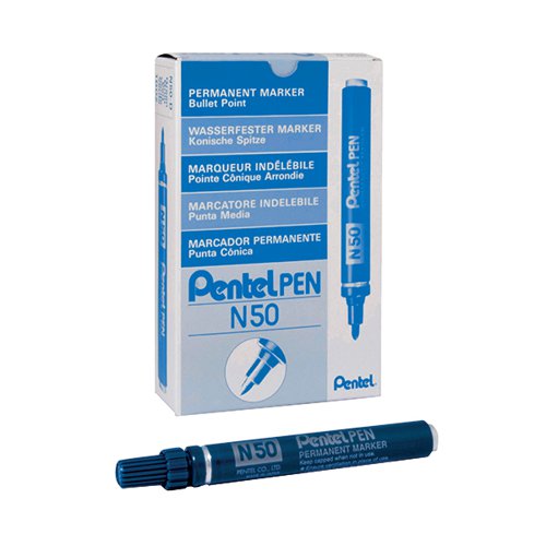 PENTEL N50 PERMANENT BULLET MARKER BROAD BLUE (PACK OF 12) N