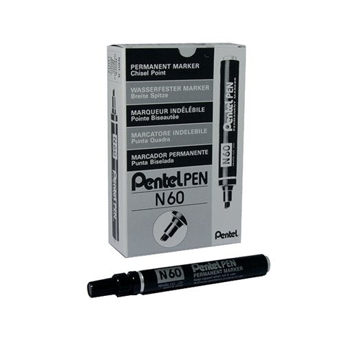 PENTEL N60 PERMANENT MARKER CHISEL TIP BLACK (PACK OF 12) N60-A