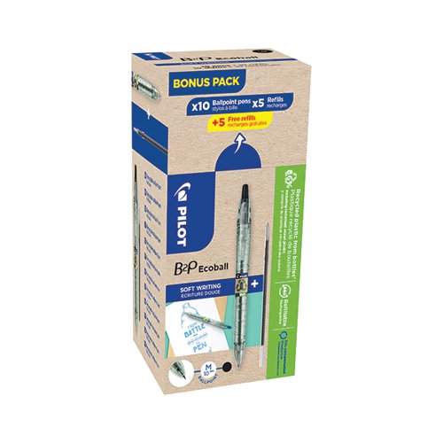 PILOT B2P ECOBALL GREENPACK BALLPOINT PEN/REFILL 10 PENS+10