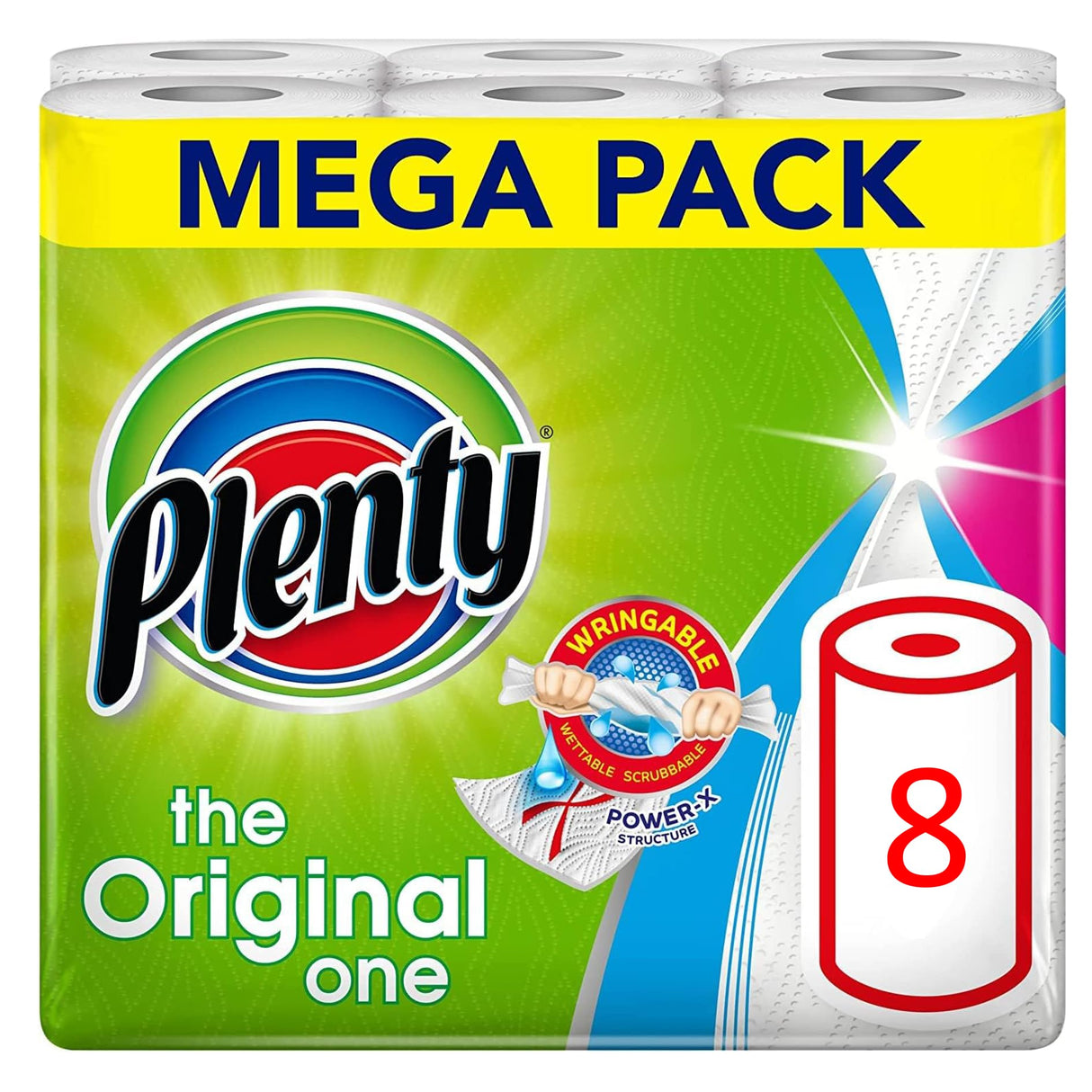 PLENTY KITCHEN ROLLS WHITE 8-pack (100 sheets per roll)