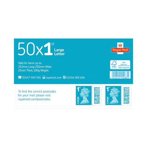 ROYAL MAIL FIRST CLASS LARGE POSTAGE STAMPS SHEET (PACK OF 50) BBSL1