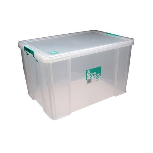 STORESTACK 85 LITRE STORAGE BOX W660XD440XH390MM CLEAR RB110