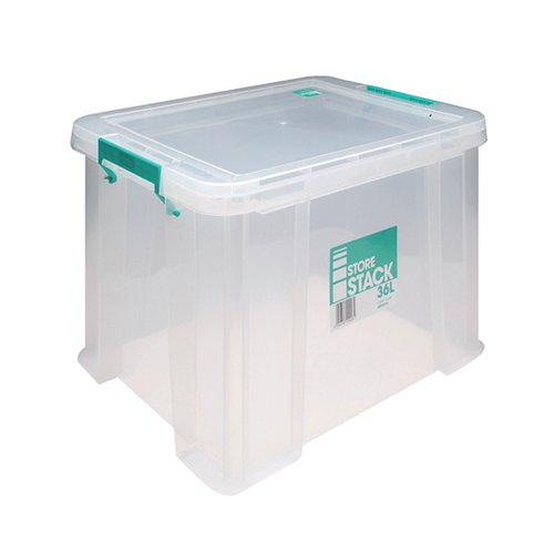 STORESTACK 36 LITRE STORAGE BOX W480XD380XH320MM CLEAR RB901
