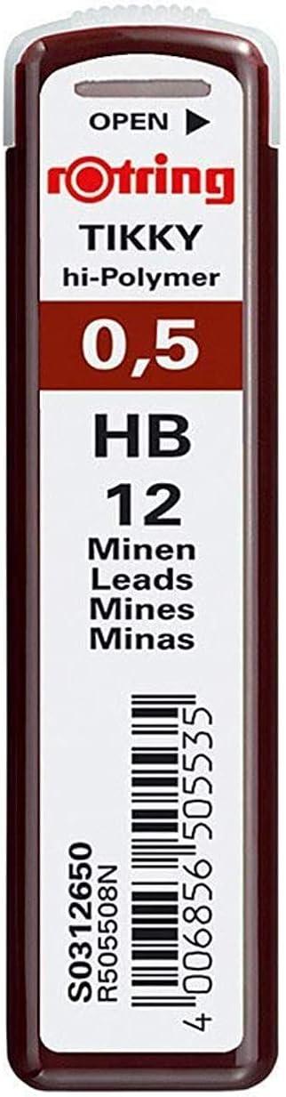 ROTRING TIKKY HI POLYMER LEAD REFILLS 0.5MM HB12 - 312650