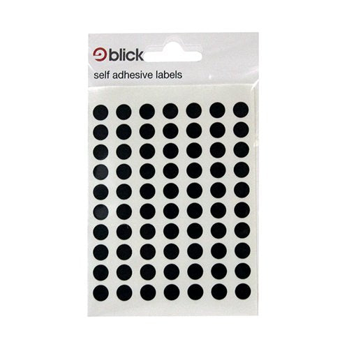 BLICK COLOURED LABELS IN BAGS ROUND 8MM DIA 490 PER BAG BLAC