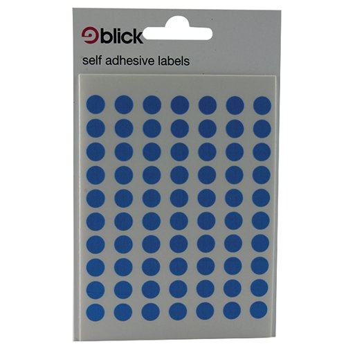 BLICK COLOURED LABELS IN BAGS ROUND 8MM DIA 490 PER BAG BLUE