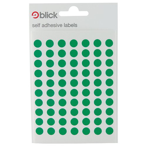 BLICK COLOURED LABELS IN BAGS ROUND 8MM DIA 490 PER BAG GREE
