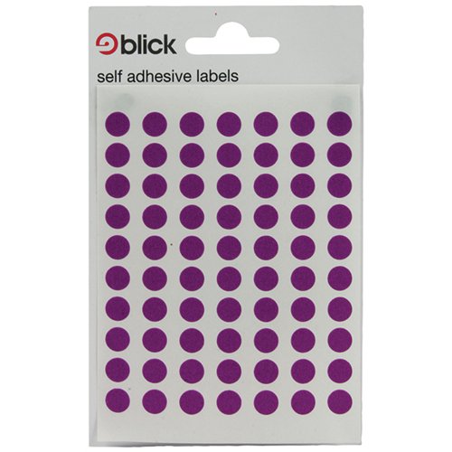 BLICK COLOURED LABELS IN BAGS ROUND 8MM DIA 490 PER BAG PURP
