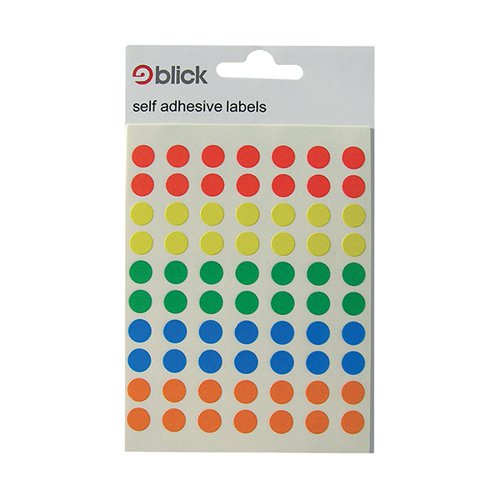 BLICK COLOURED LABELS IN BAGS ROUND 8MM DIA 350 PER BAG ASSO