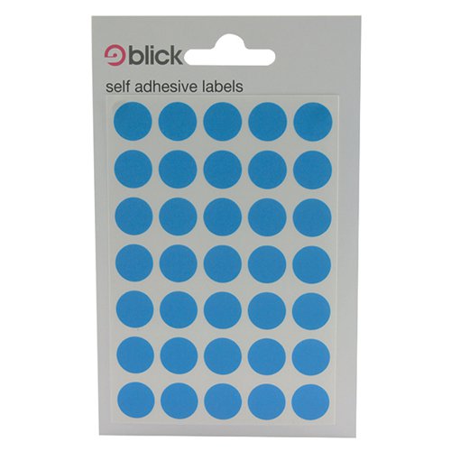 BLICK COLOURED LABELS IN BAGS ROUND 13MM DIA 140 PER BAG BLU