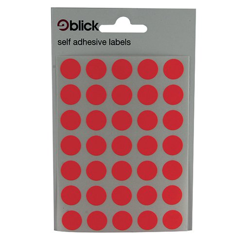 BLICK COLOURED LABELS IN BAGS ROUND 13MM DIA 140 PER BAG RED