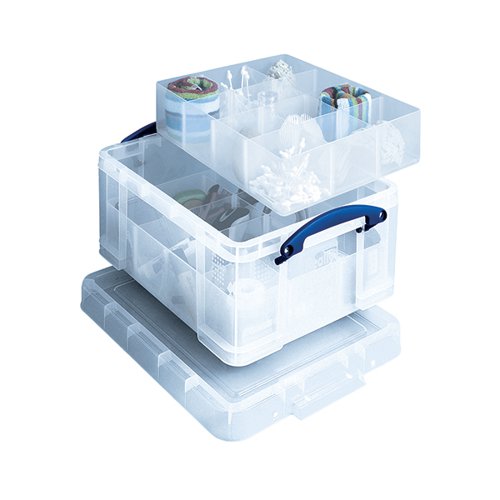 REALLY USEFUL CLEAR 21 LITRE PLASTIC DIVIDED STORAGE BOX 21C+6T+12T