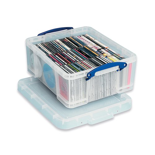 REALLY USEFUL 18L PLASTIC STORAGE BOX WITH LID L480XW390XD200MM CD/DVDS CLEAR EBCCD