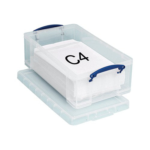 REALLY USEFUL 12L PLASTIC STORAGE BOX WITH LID 465X270X150MM C4 CLEAR 12C