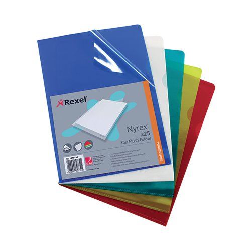 REXEL NYREX CUT FLUSH FOLDERS A4 ASSORTED (PACK OF 25) 12161