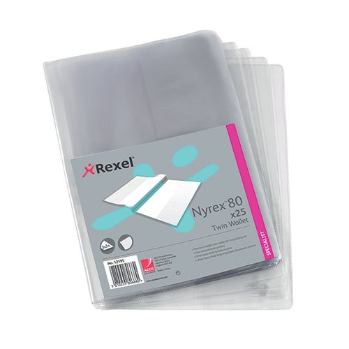 REXEL NYREX TWIN WALLET A4 CLEAR (PACK OF 25) 12195