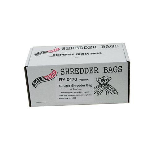 SAFEWRAP SHREDDER BAG 40 LITRE CLEAR (PACK OF 100) RY0470