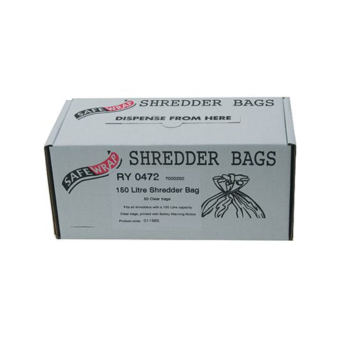 SAFEWRAP SHREDDER BAG 150 LITRE CLEAR (PACK OF 50) RY0472
