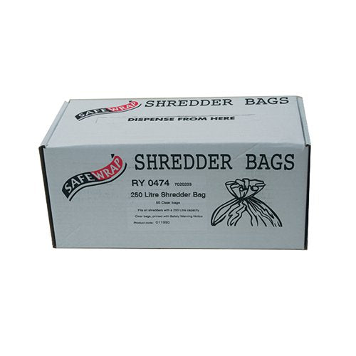 SAFEWRAP SHREDDER BAG 250 LITRE CLEAR (PACK OF 50) RY0474