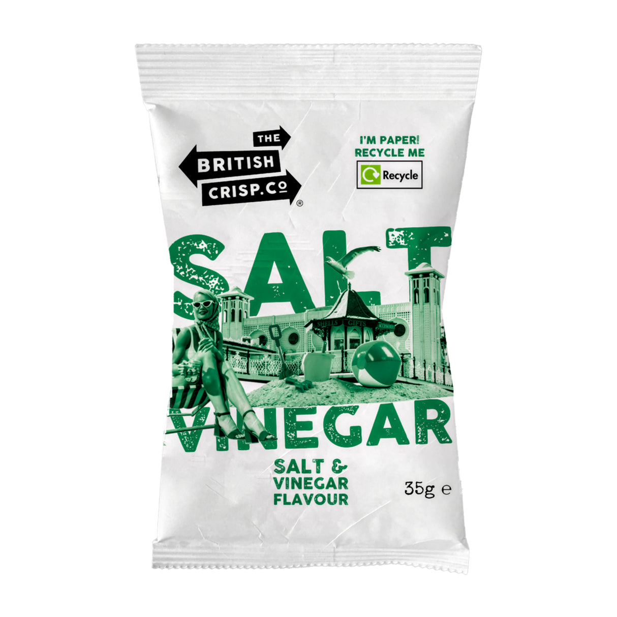 THE BRITISH CRISP CO SALT & VINEGAR PAPER BAG CRISPS (35g) x 24