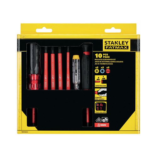 STANLEY FATMAX VDE MULTI-BIT 10 PIECE SCREWDRIVER SET IN POU
