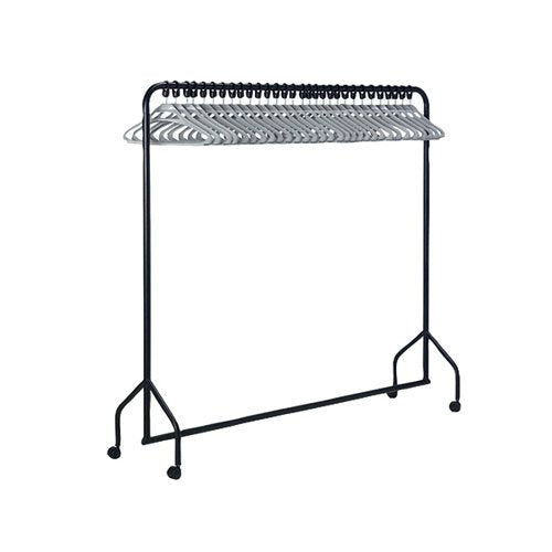 VFM BLACK GARMENT RAIL WITH 30 GREY HANGERS 311418