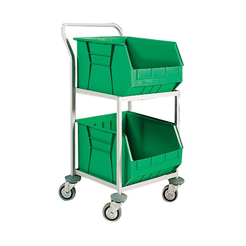 GREEN MOBILE STORAGE TROLLEY C/W 2 BINS 321291
