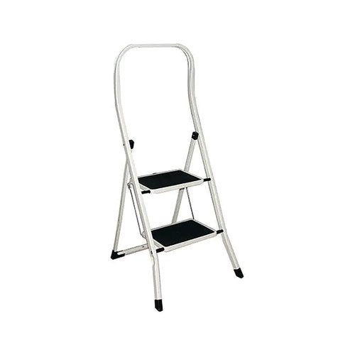 FOLDING STEP STOOL 2 TREAD HIGH BACK WHITE ALUMINIUM 402790