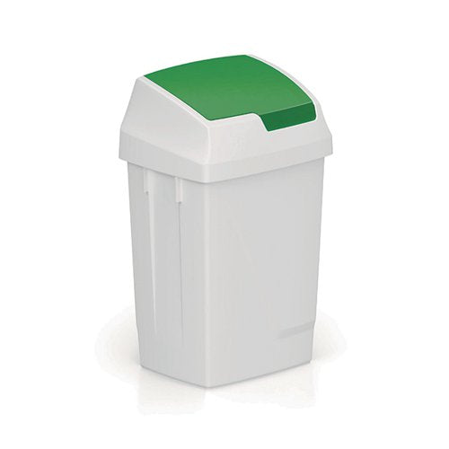 PLASTIC SWING TOP BIN 50 LITRE WHITE WITH GREEN LID 330351