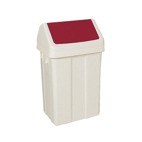 PLASTIC SWING TOP BIN 50 LITRE WHITE WITH RED LID 330352